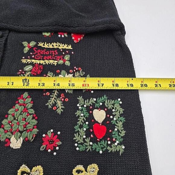 Casual Corner Ugly Christmas Embroidered Beaded Button Up Cardigan Sweater PS - Picture 14 of 16